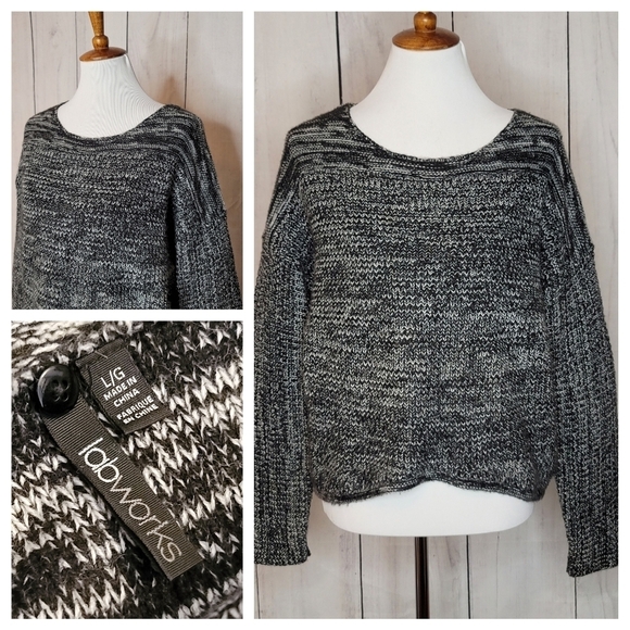 LabWorks pullover cropped leather elbow sweater - Picture 1 of 9